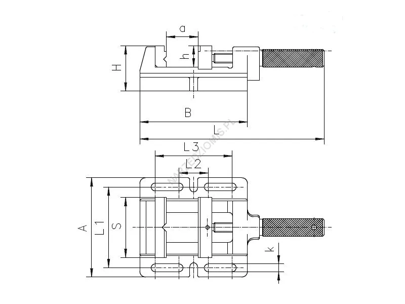Rysunek techniczny: Imadło maszynowe wiertarskie 6543 100M - BISON-BIAL